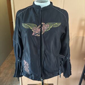 Harley Davidson Ladies 1903 Jacket Mesh Biker Pink Yellow Sz Xl Jacket Coat Bike